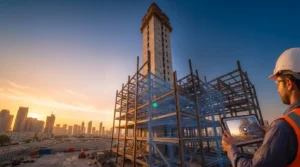 Digital BIM model overlay highlighting a resolved structural clash on a Gulf construction site