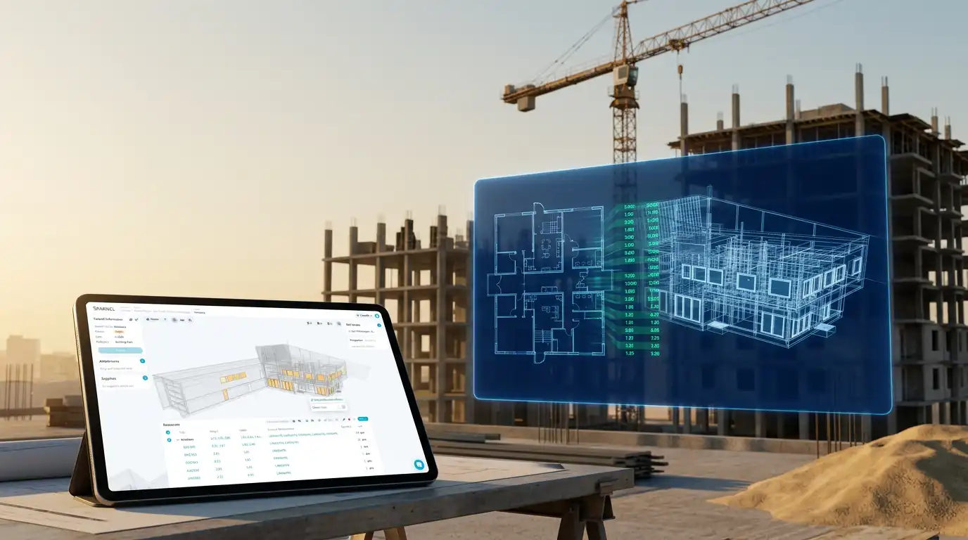 Sparkel AI turning a PDF floor plan and a 3D BIM model into automated BOQ quantities on a Gulf construction site