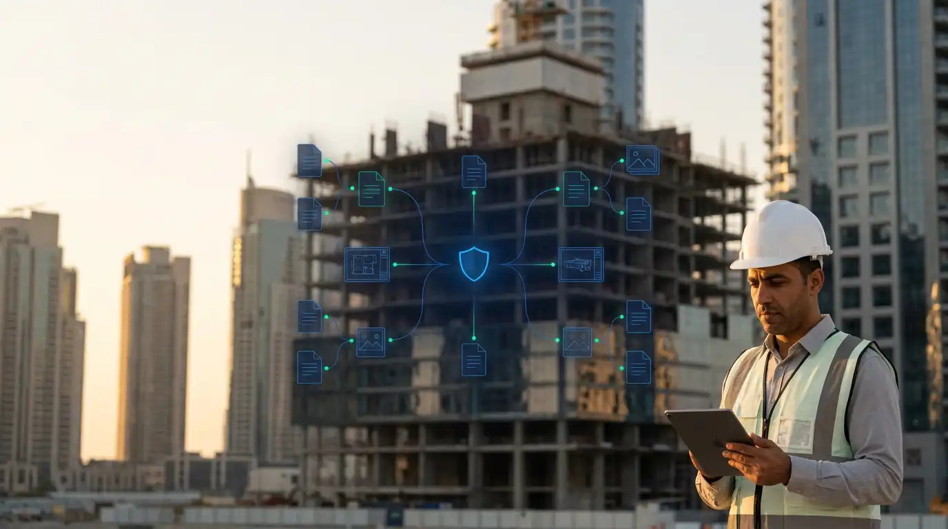AI content management in construction securing project documents on a Gulf high rise site