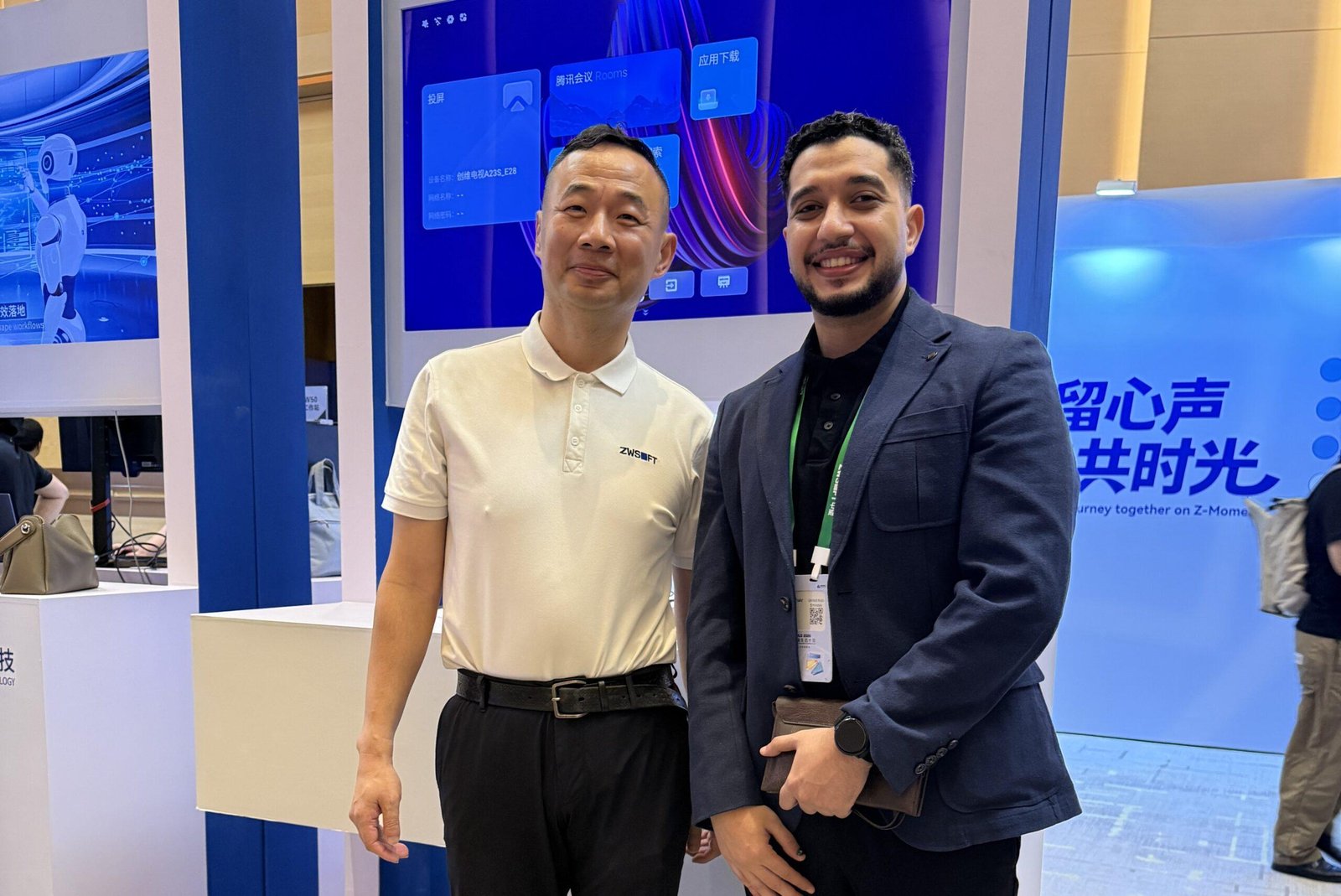 Islam Aboubakr, GFT's Technical Solutions Engineer, with the ZWSOFT team at the ZWORLD 2026 exhibition floor