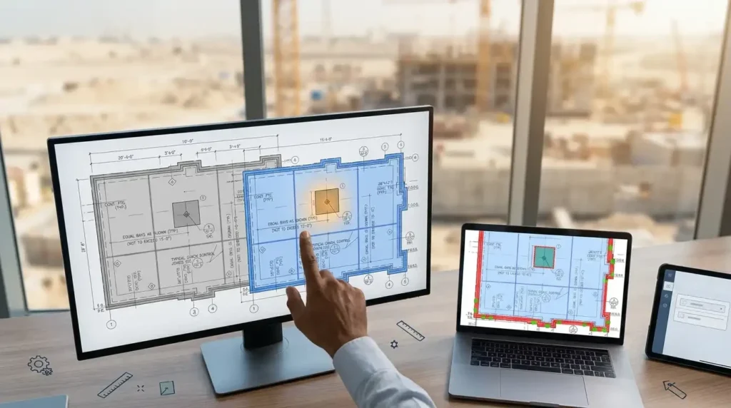 Two floor plan revisions overlaid to highlight a changed column