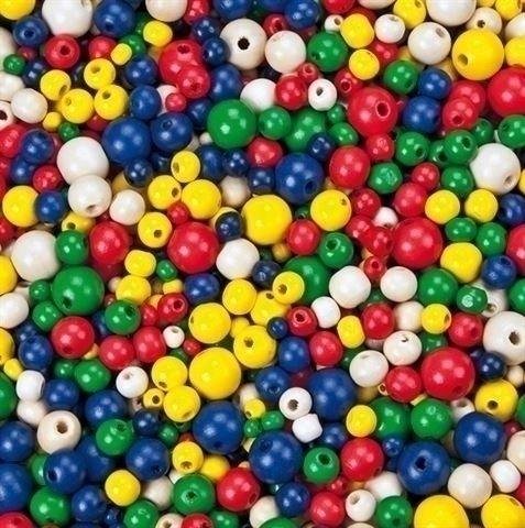Houten kralen basiskleuren 3–15 mm — 250 gram
