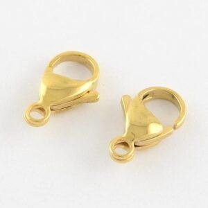 RVS karabijnsluiting gold plated 10 mm — 4 stuks