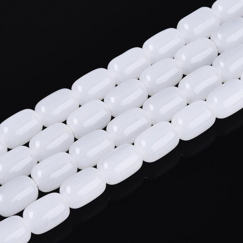 Witte cilinder glaskralen 9 × 6 mm — circa 38 stuks